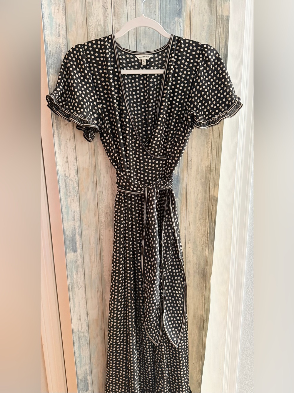 Max Studio Black & White Polka Dot Maxi Wrap Dress